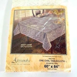 Alessandra Vintage New Sealed Lace 60”x84” Oval White Polyester Tablecloth